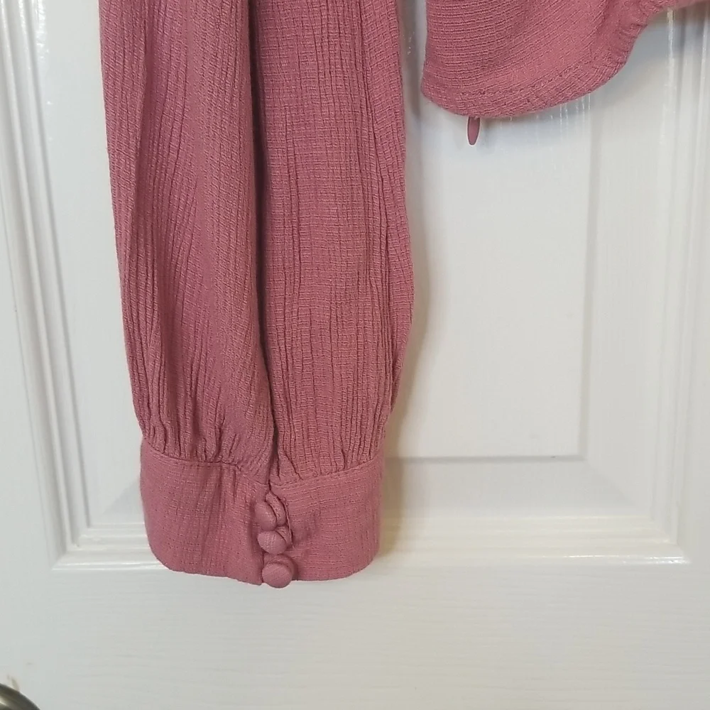 Free People Maise Mauve Rose Color Longsleeve Top V Neck Button Up Shirt